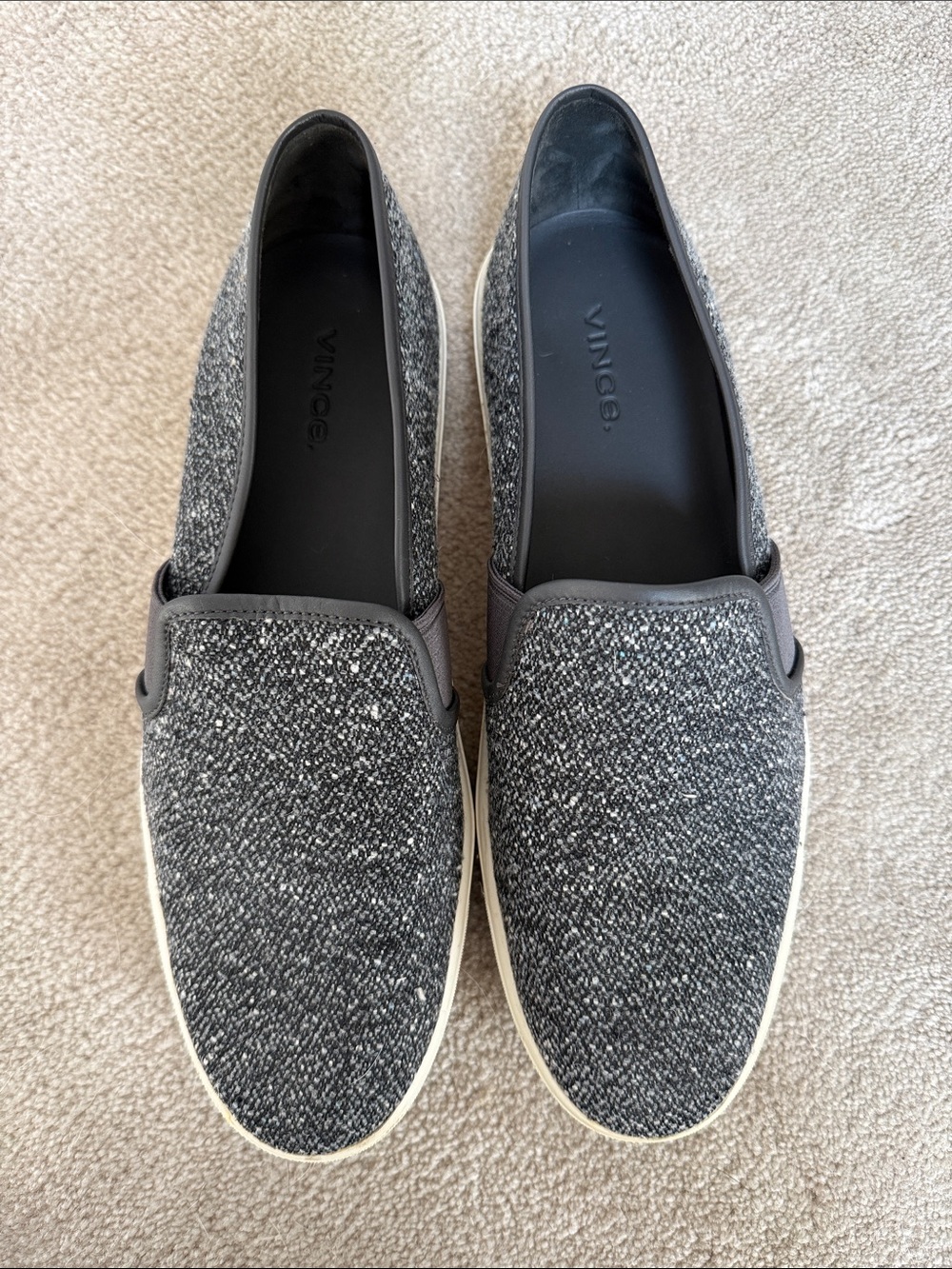 Vince Charcoal Knit Slip-On Sneakers with Cream Sole
